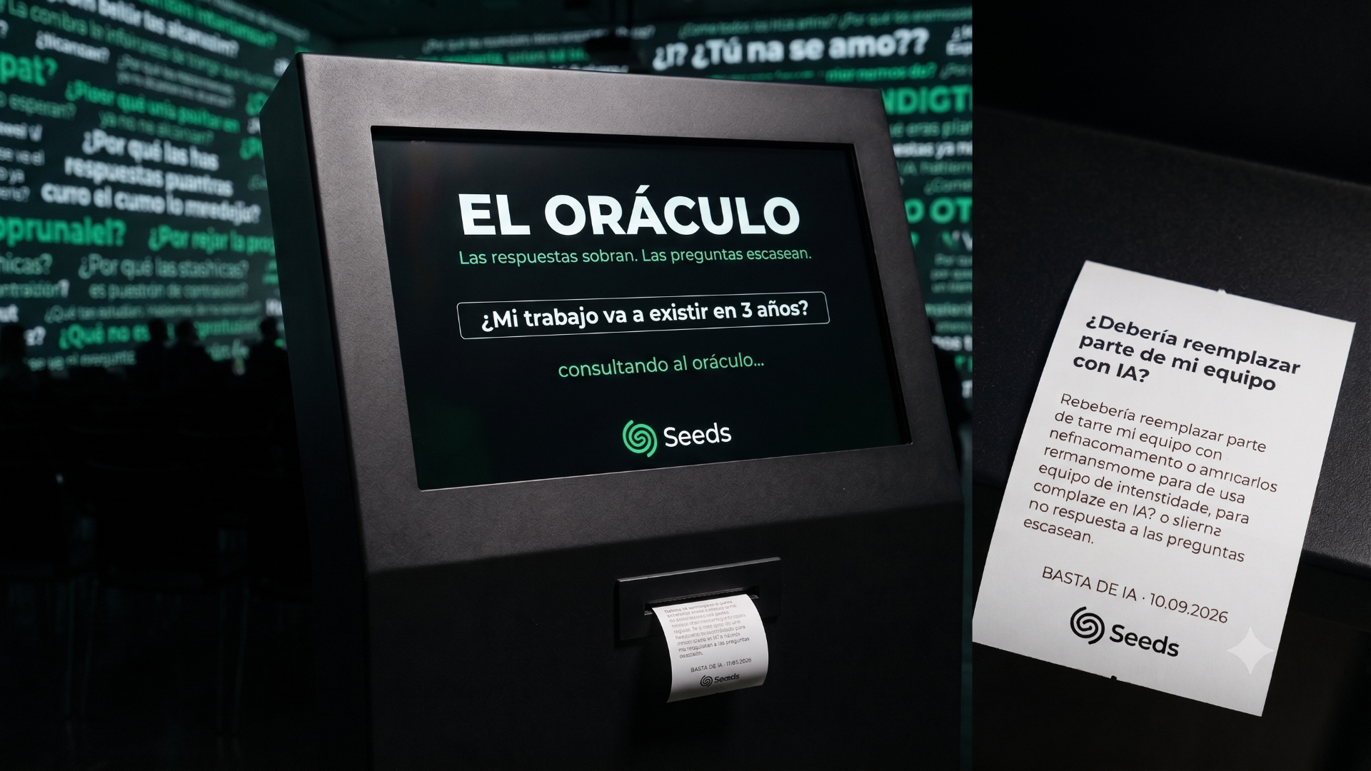 El Oráculo: kiosko que imprime preguntas para los asistentes